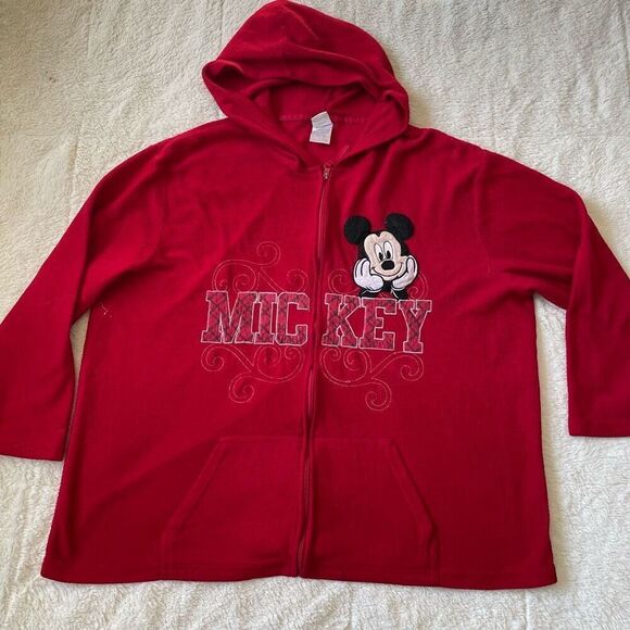 Vintage Y2K Mickey Mouse Red Zip Up Sweatshirt - Picture 1 of 5